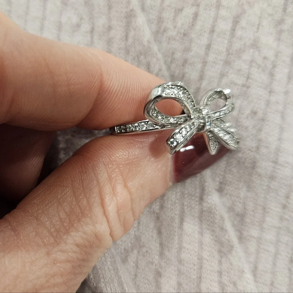 NEW Crystalled Bow Silver-Tone Ring Multiple Sizes Available